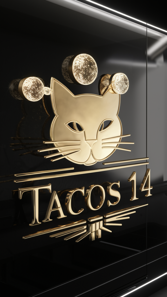 TACOS14：黄金の猫が輝くラグジュアリーロゴ