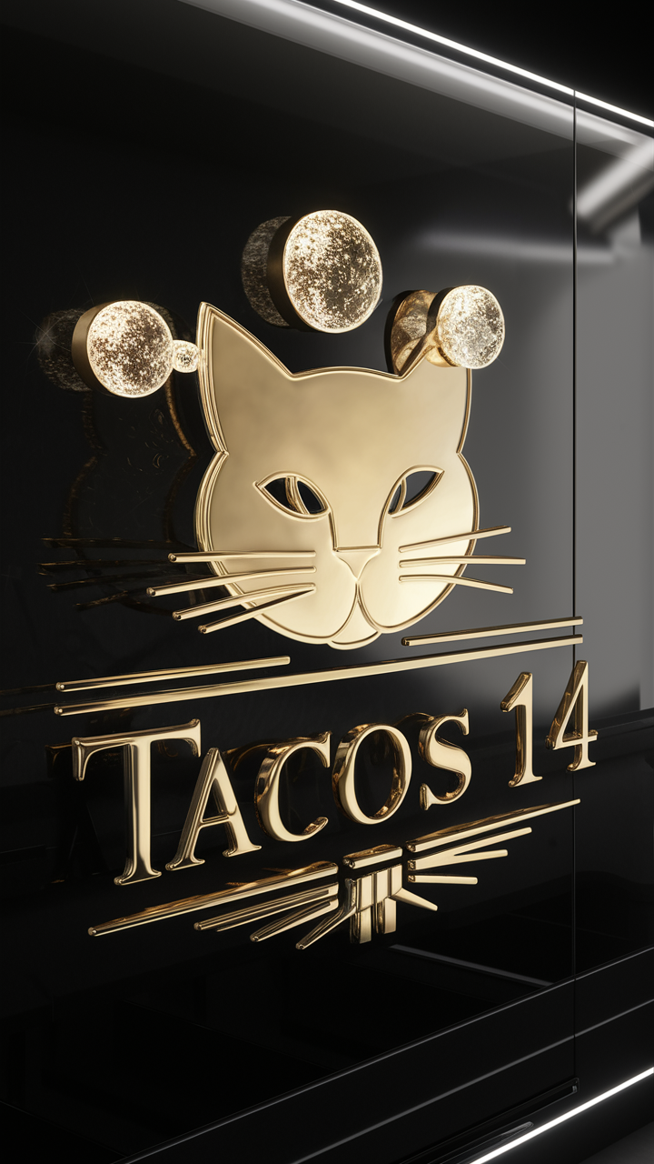 TACOS14：黄金の猫が輝くラグジュアリーロゴ