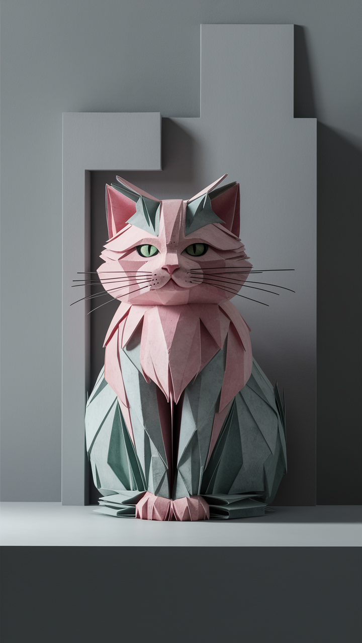パステル猫の切り絵アート：幾何学が描く幻想的な世界
