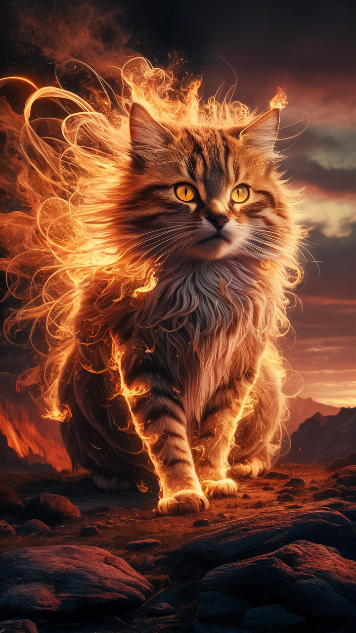 光の精霊猫：燃え上がるマックスの肖像
