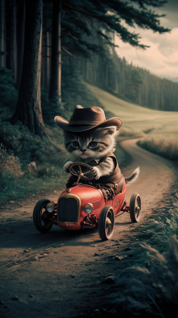 小さなカウボーイ猫：森の道を駆ける郷愁の旅