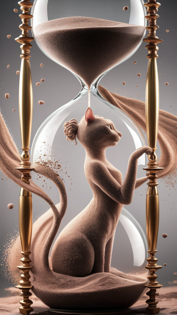 時の砂が描く猫の姿：流動する美のコンセプチュアルアート