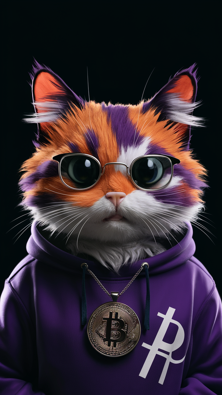 魅力的でおしゃれな3Dアニメ風イラスト：ビットコイン猫