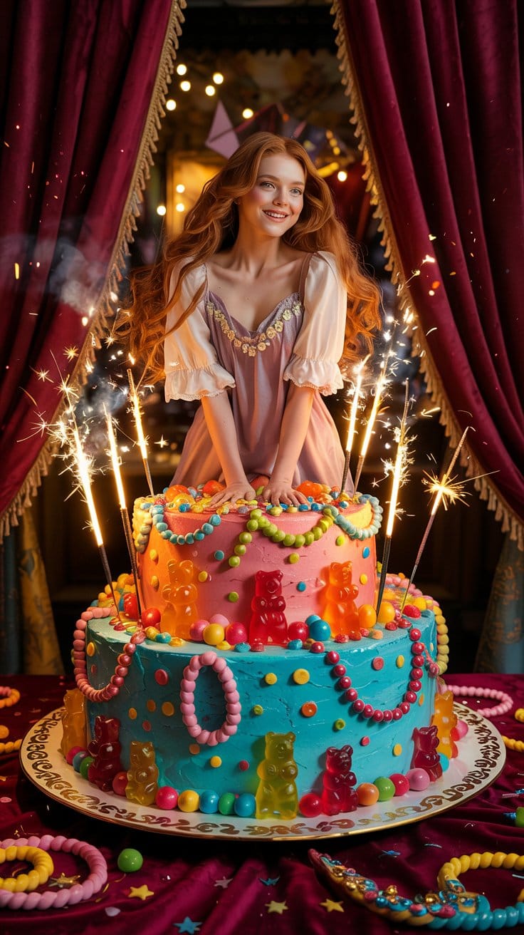 夢見るバースデー：巨大ケーキから現れた少女の幻想的な瞬間
