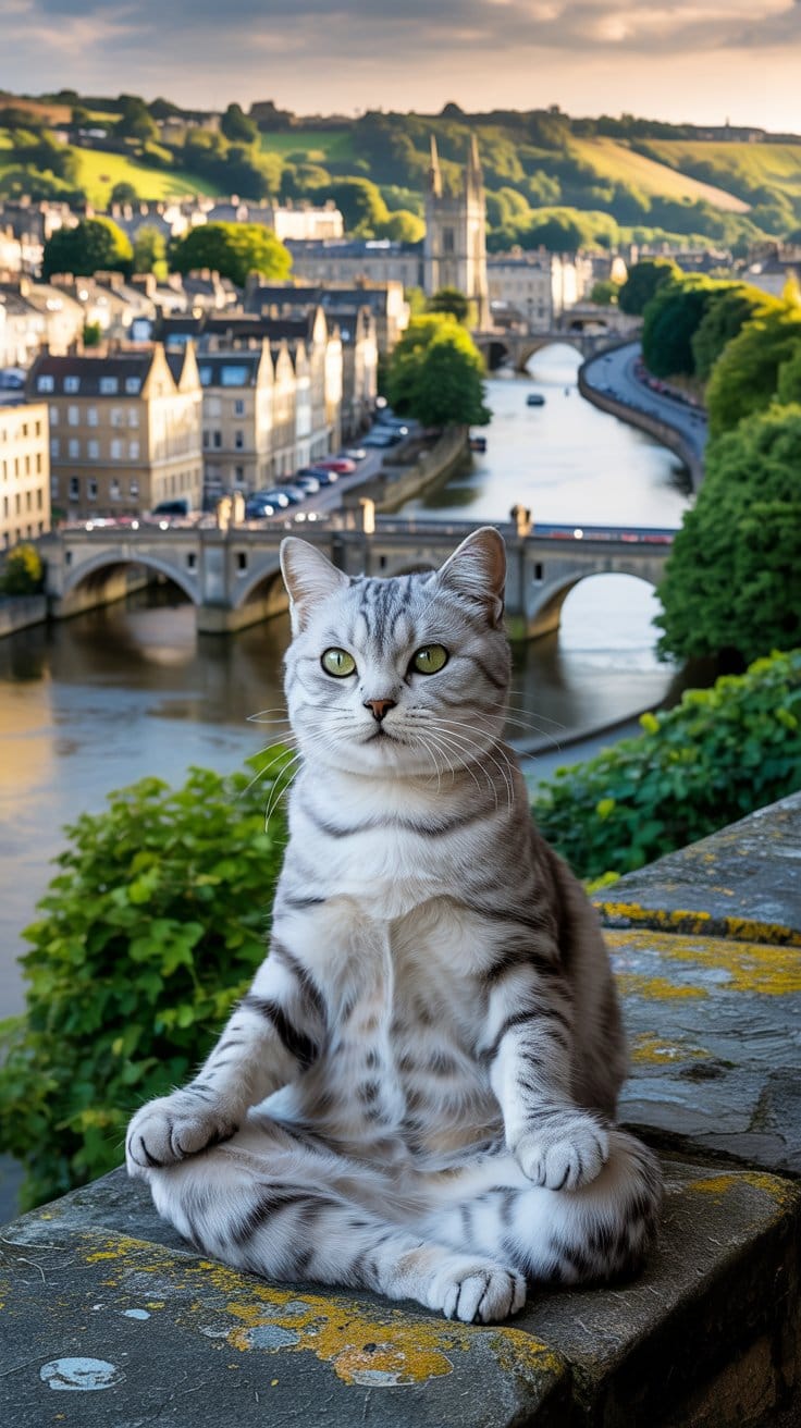 座禅猫銀色のタビー猫とイギリスのバース (Bath)の主な風景