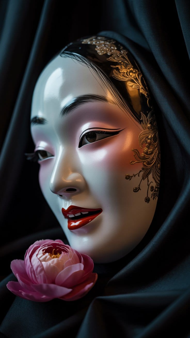 幽玄の美:日本の能面アートポートレート