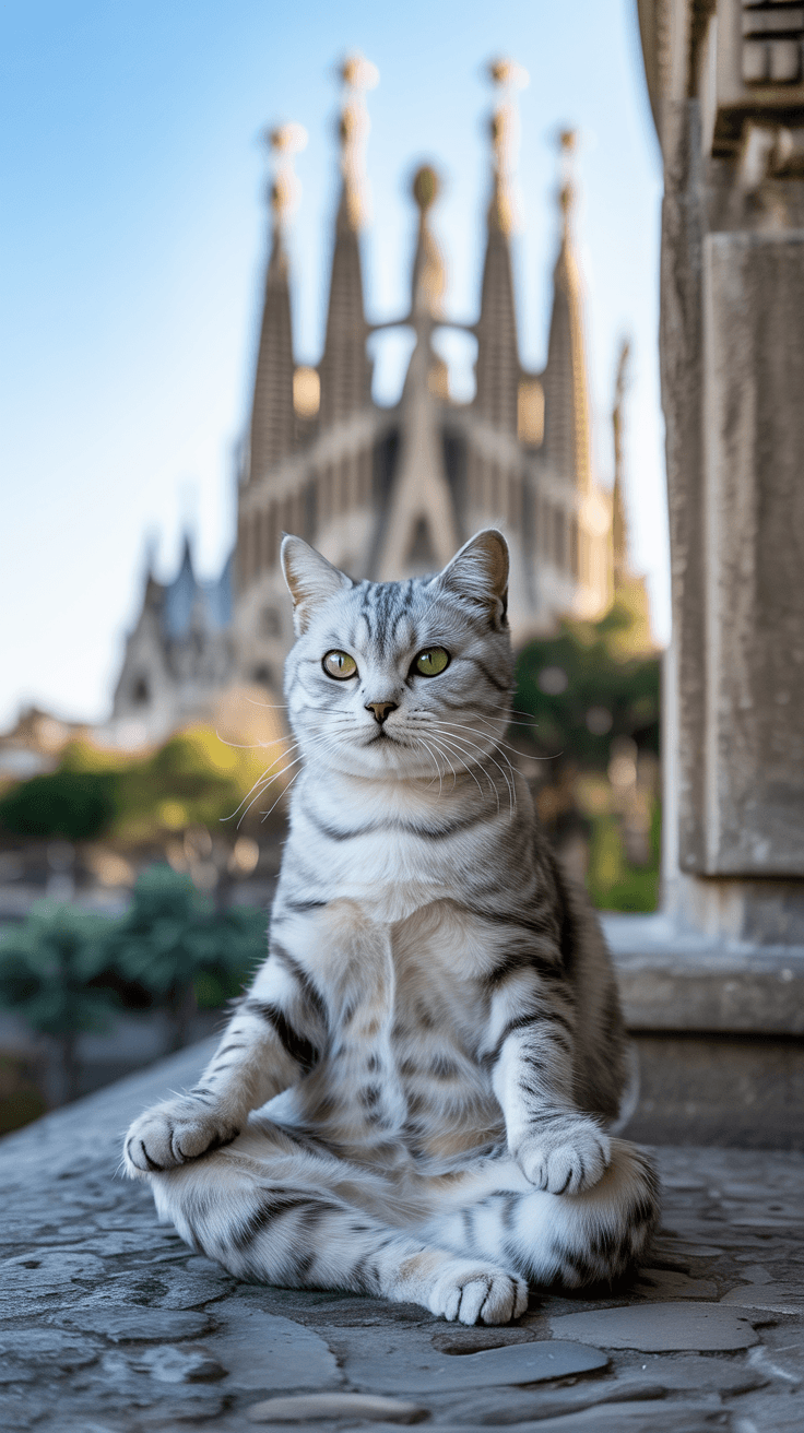 サグラダ・ファミリアと座禅猫の静寂のひととき