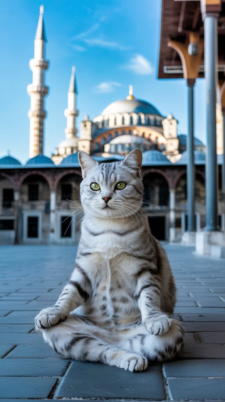 旅する座禅猫・世界ネコ歩き、アヤソフィアを見守る銀の猫:静寂と威厳が共存するイスタンブールの風景