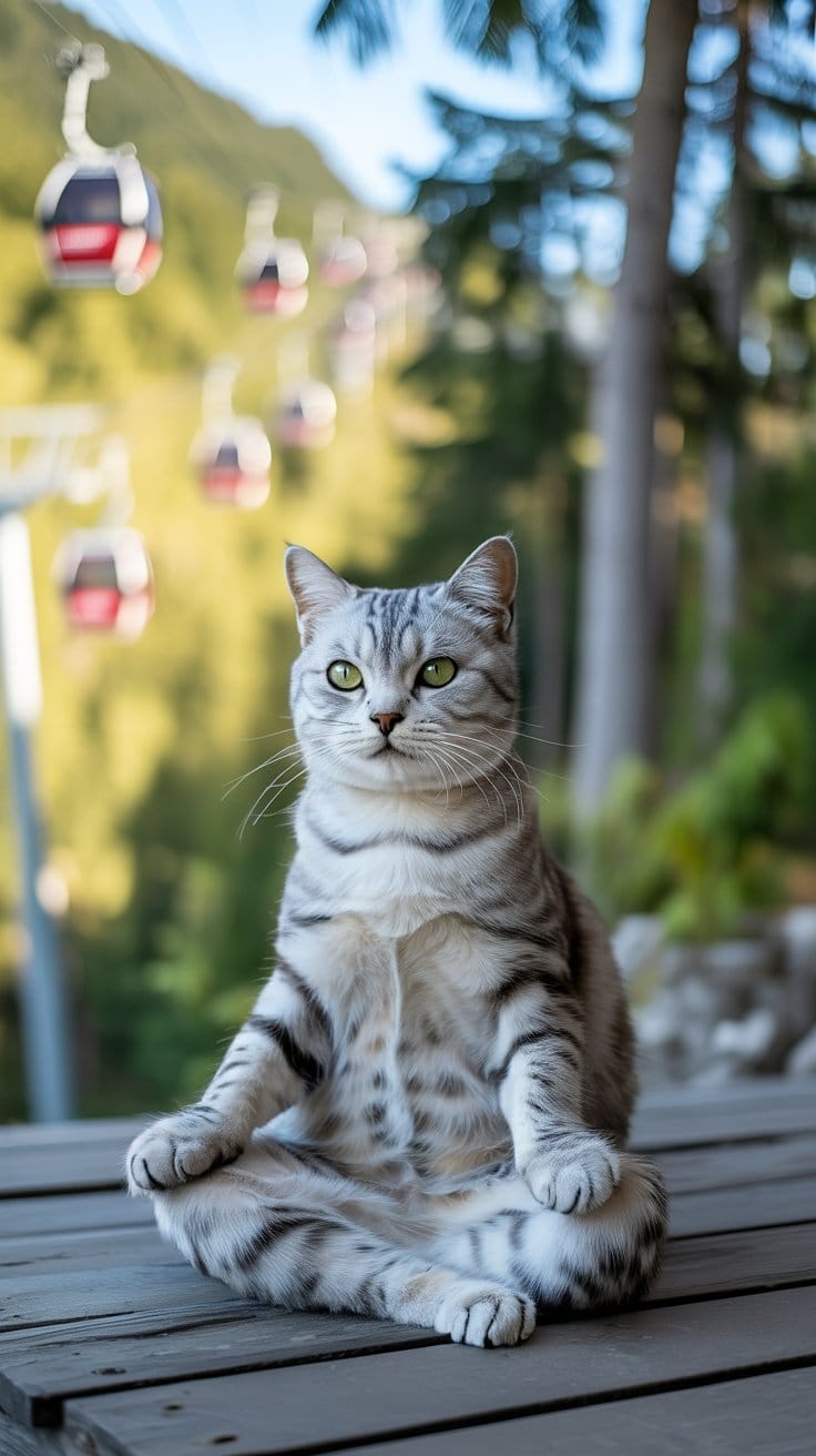 旅する座禅猫・世界ネコ歩き、高原リゾートと静謐のグレータビー