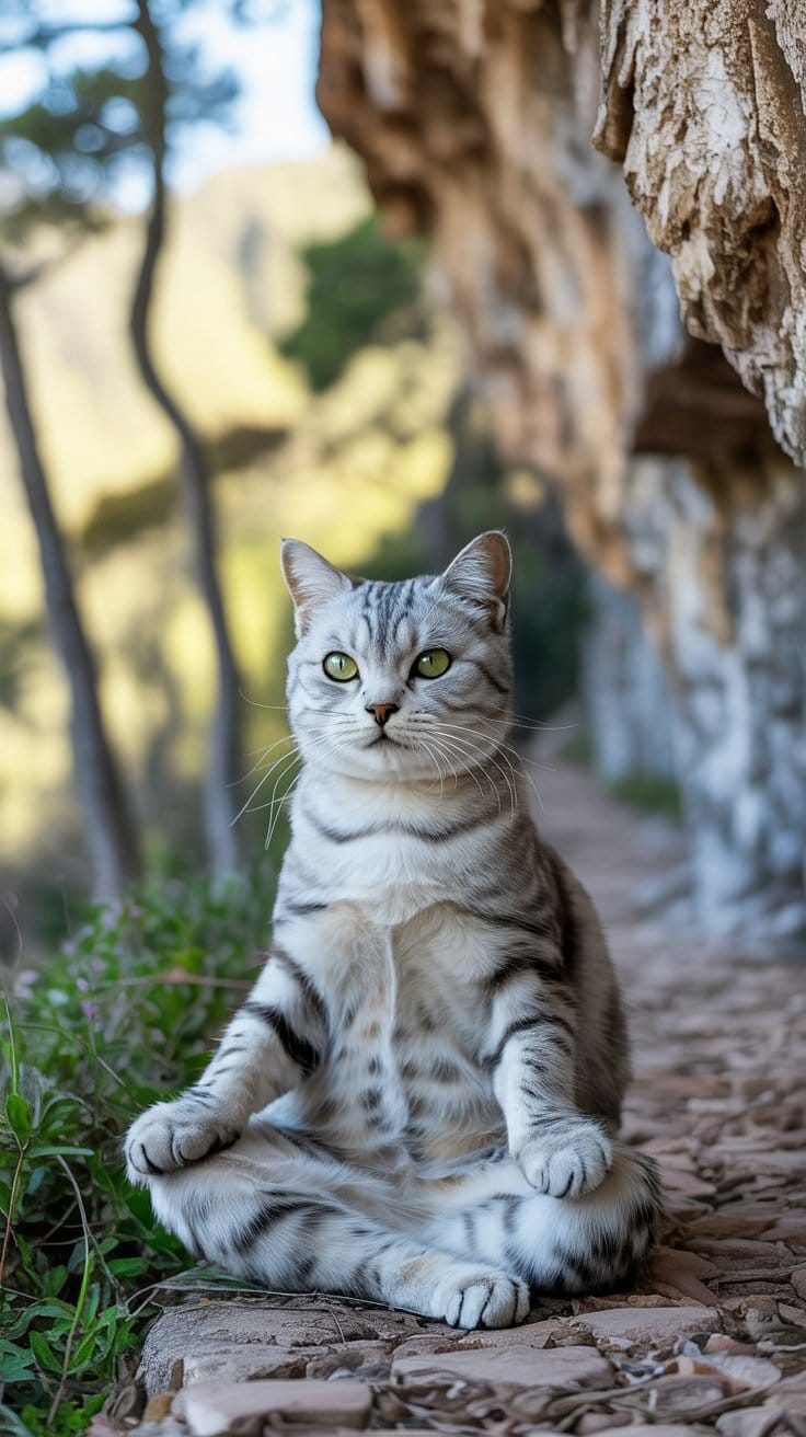 旅する座禅猫・世界ネコ歩き、“南米のシャモニ”とラグナ・カプリを望むシルバータビー猫