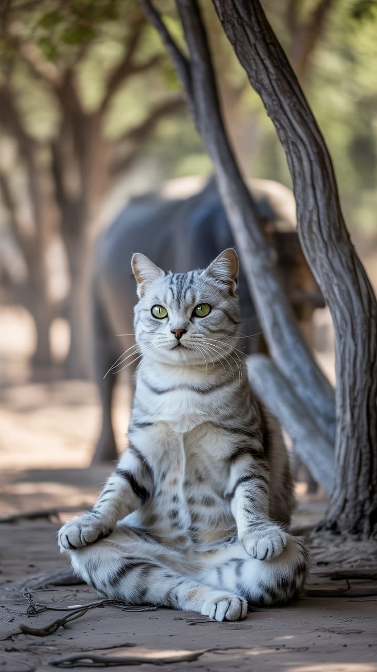 旅する座禅猫・世界ネコ歩き、ヤンカリ国立公園と緑の瞳のシルバータビー
