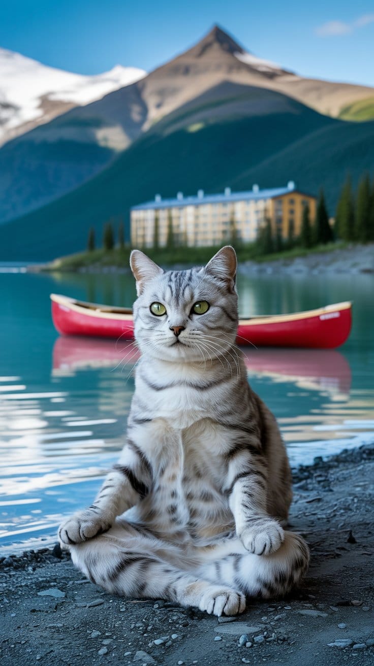 🐾 猫も瞑想する絶景湖？カナディアンロッキー「Lake Louise」- 旅する座禅猫・世界ネコ歩き